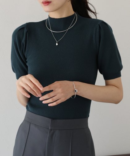 【SALE】パフスリーブ半袖なめらかニット【ネコポス】 【SALE】パフスリーブ半袖なめらかニット【ネコポス】