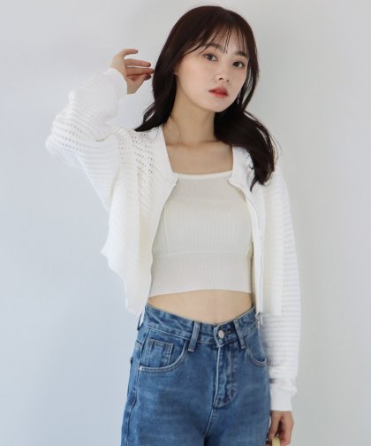【SALE】2WAYジップメッシュニットカーディガン 【SALE】2WAYジップメッシュニットカーディガン