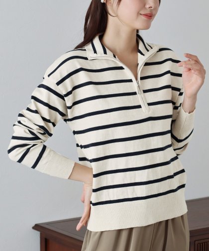 【SALE】ボーダーハーフジップニット 【SALE】ボーダーハーフジップニット
