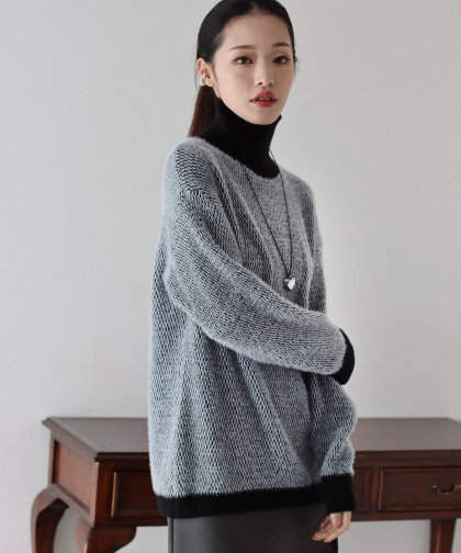 【SALE】配色タートルシャギーニット 【SALE】配色タートルシャギーニット
