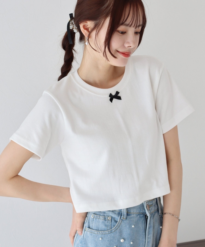 【SALE】プチリボン付きTシャツ【ネコポス】 【SALE】プチリボン付きTシャツ【ネコポス】