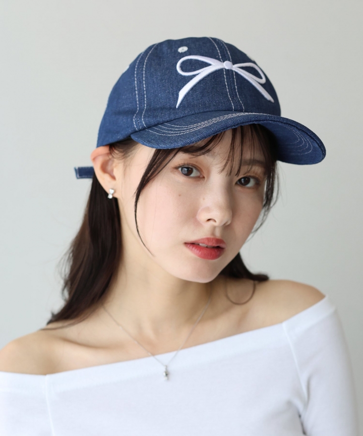 【SALE】リボン刺繍デニムキャップ