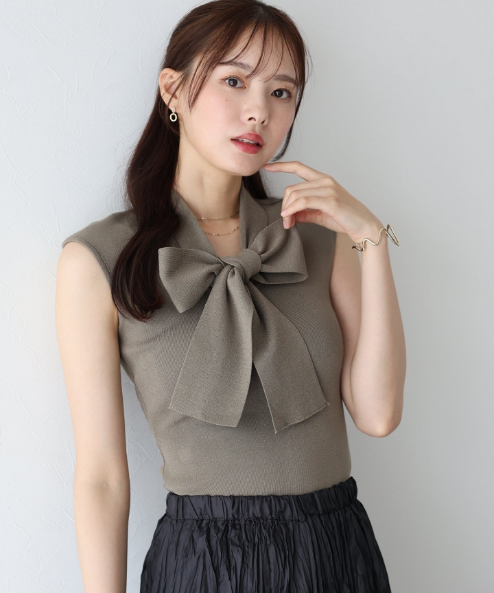 【SALE】ボウタイフレンチニット
