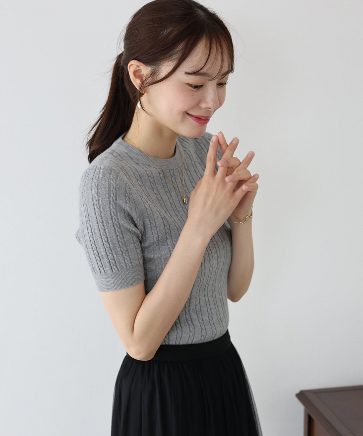 【SALE】半袖ケーブルニット