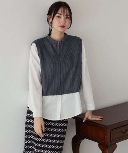 【SALE】ニットベストドッキングシャツ 【SALE】ニットベストドッキングシャツ