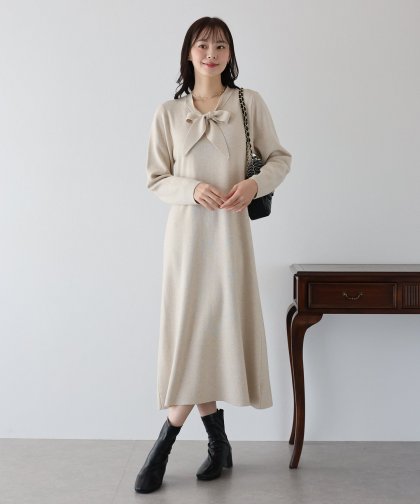 【TIME SALE】ボウタイニットワンピース