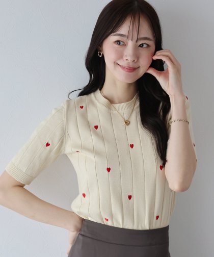 【SALE】ハート刺繍ワイドリブニット【ネコポス】 【SALE】ハート刺繍ワイドリブニット【ネコポス】