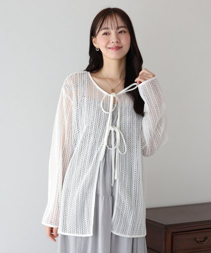 【SALE】ダブルリボンメッシュカーディガン