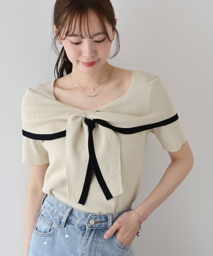【TIME SALE】配色オフショルニット 【TIME SALE】配色オフショルニット
