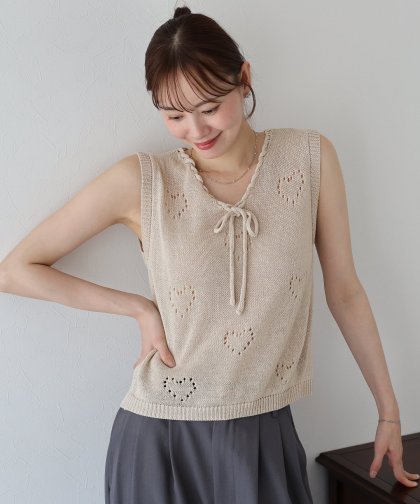 【SALE】ハート透かしノースリーブニット【ネコポス】 【SALE】ハート透かしノースリーブニット【ネコポス】