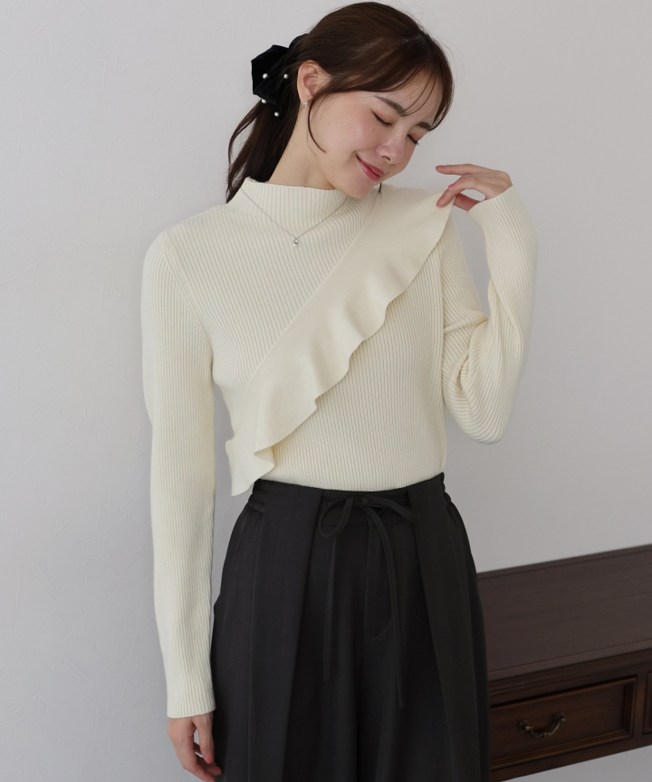 【TIME SALE】アシメフリルリブニット 【TIME SALE】アシメフリルリブニット