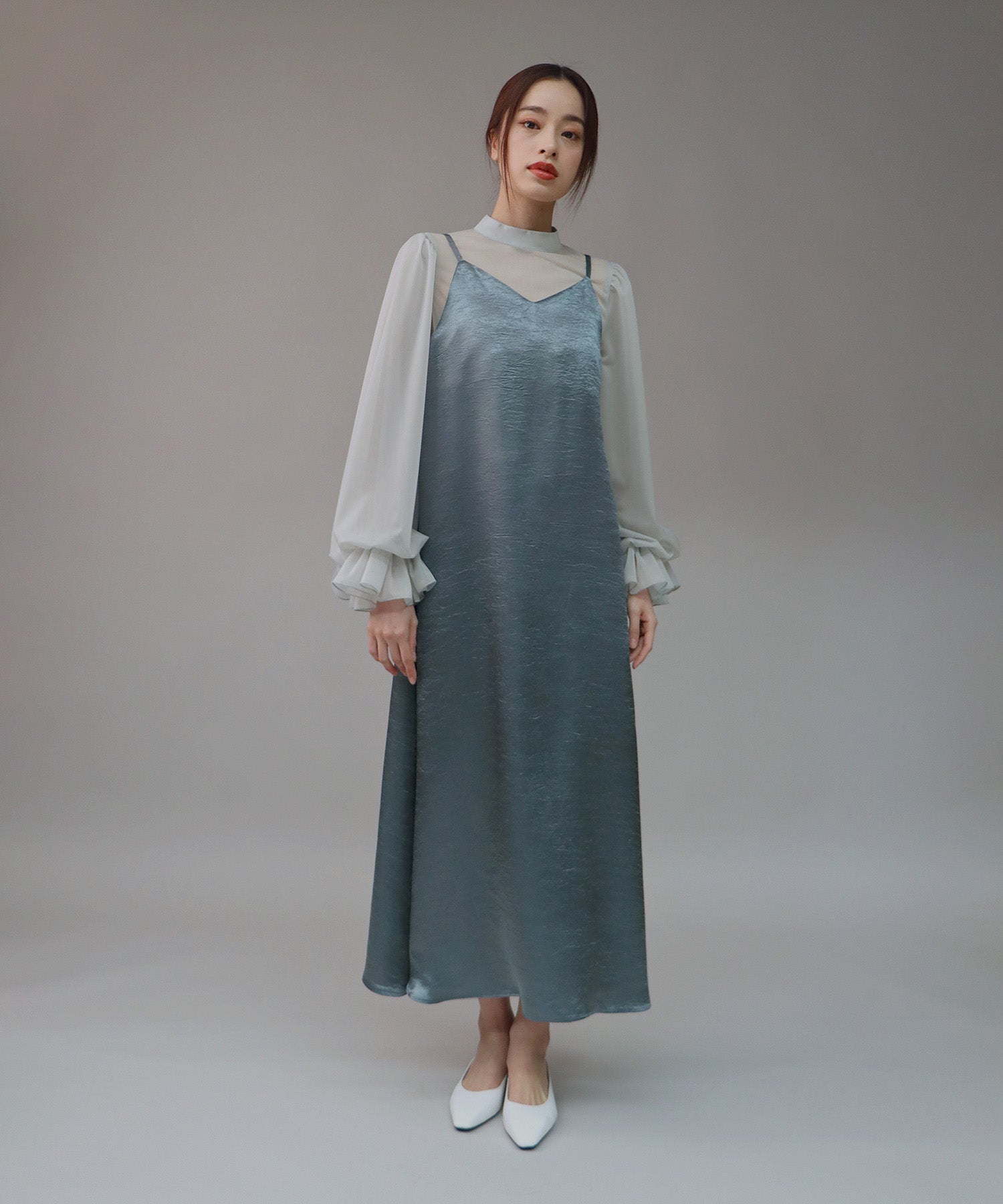 【SALE】日本製 配色シースルードッキングキャミワンピースドレス