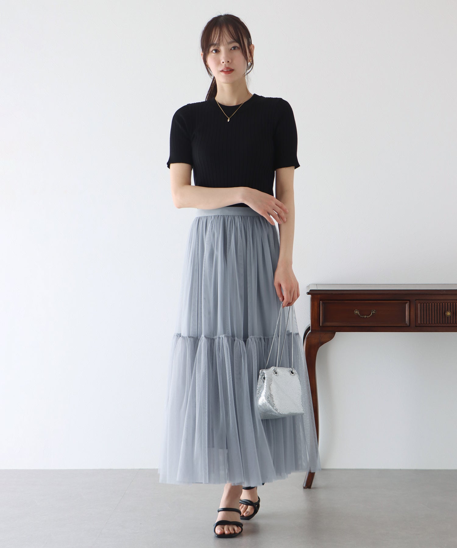 【SALE】チュールティアードスカート