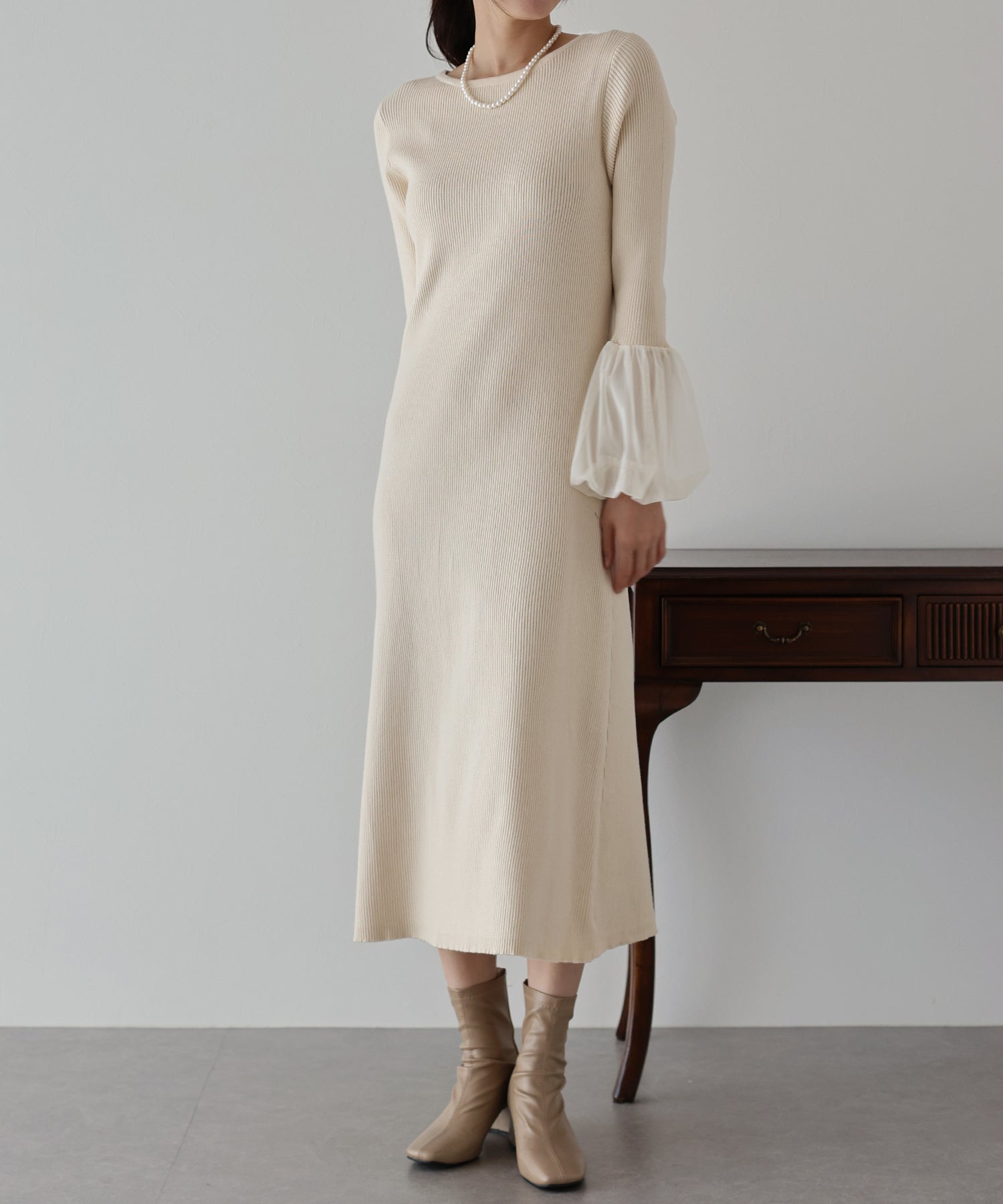 【SALE】チュールカフスニットワンピース