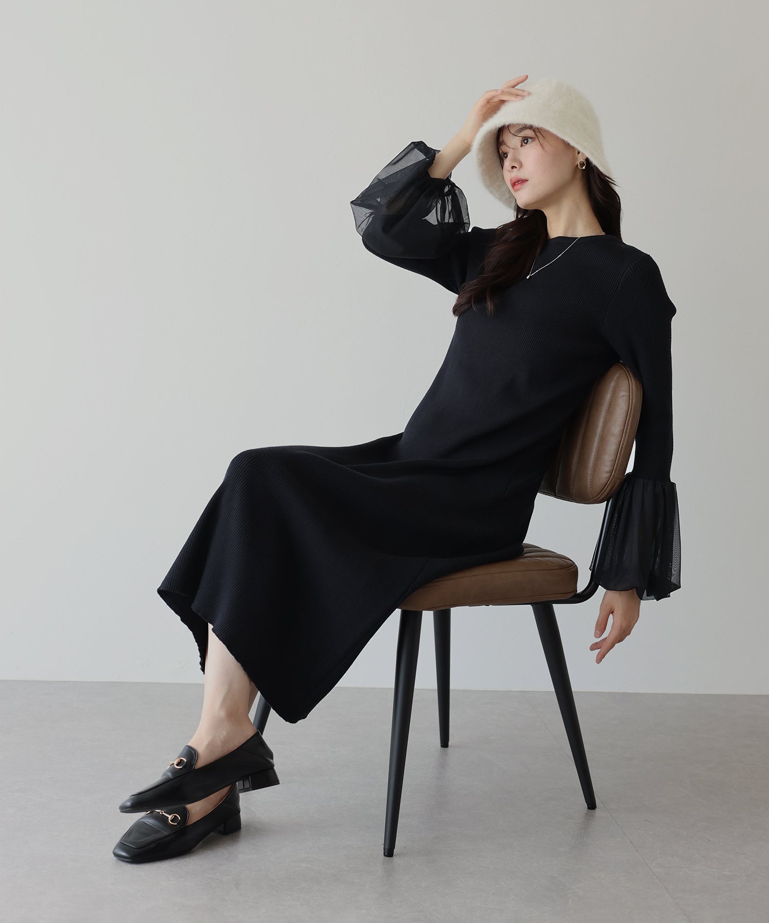 【SALE】チュールカフスニットワンピース