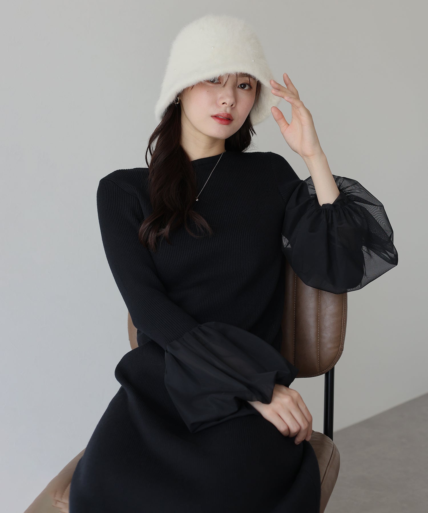 【SALE】チュールカフスニットワンピース