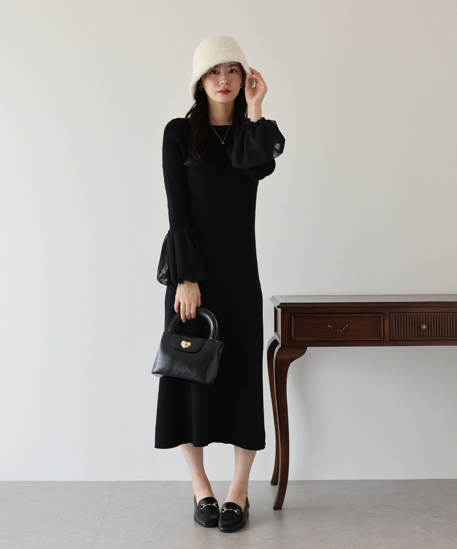 【SALE】チュールカフスニットワンピース