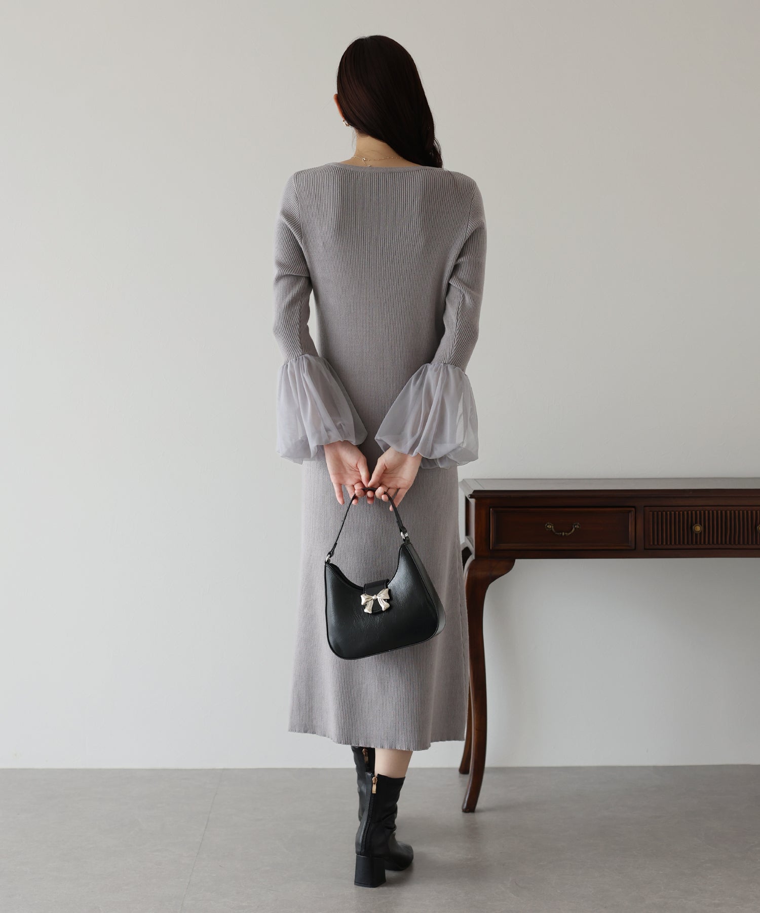 【SALE】チュールカフスニットワンピース