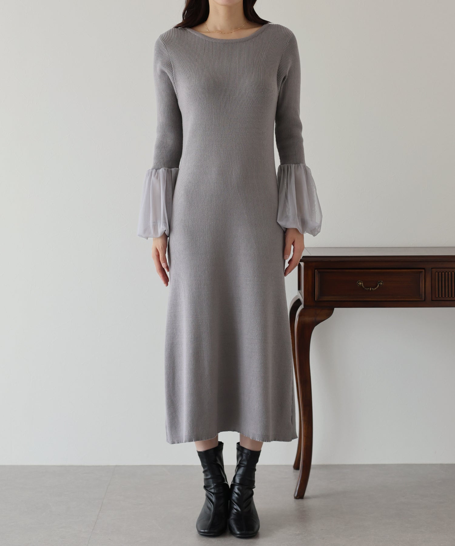【SALE】チュールカフスニットワンピース