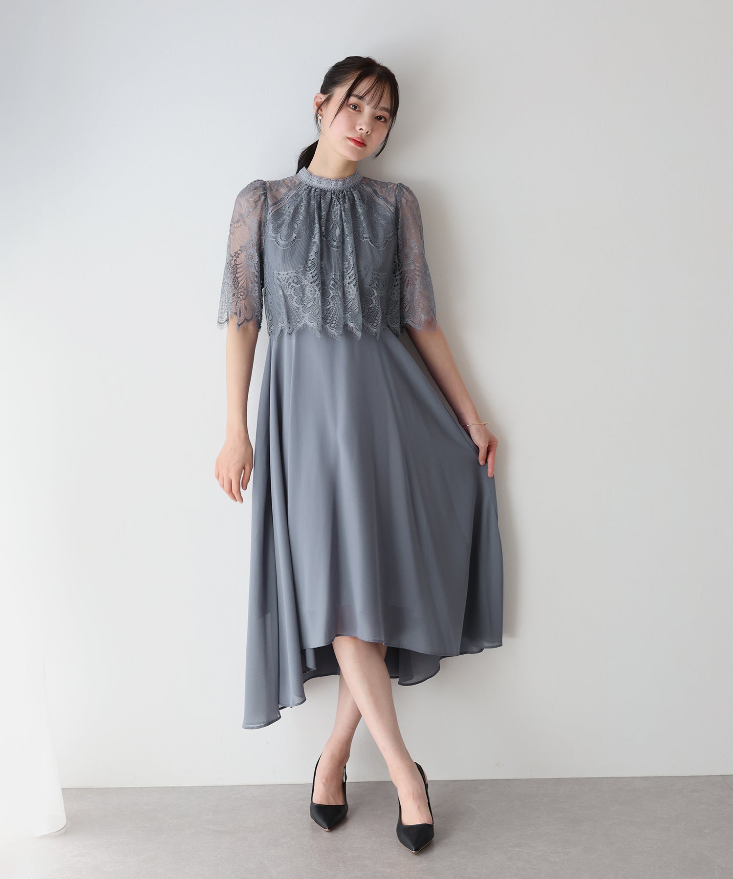 【TIME SALE】フレアレーススリーブフィッシュテールワンピース