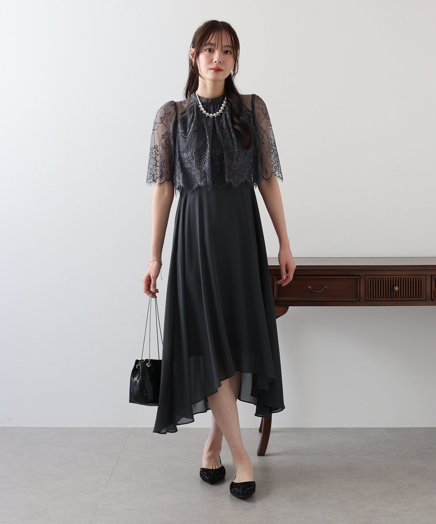 【TIME SALE】フレアレーススリーブフィッシュテールワンピース