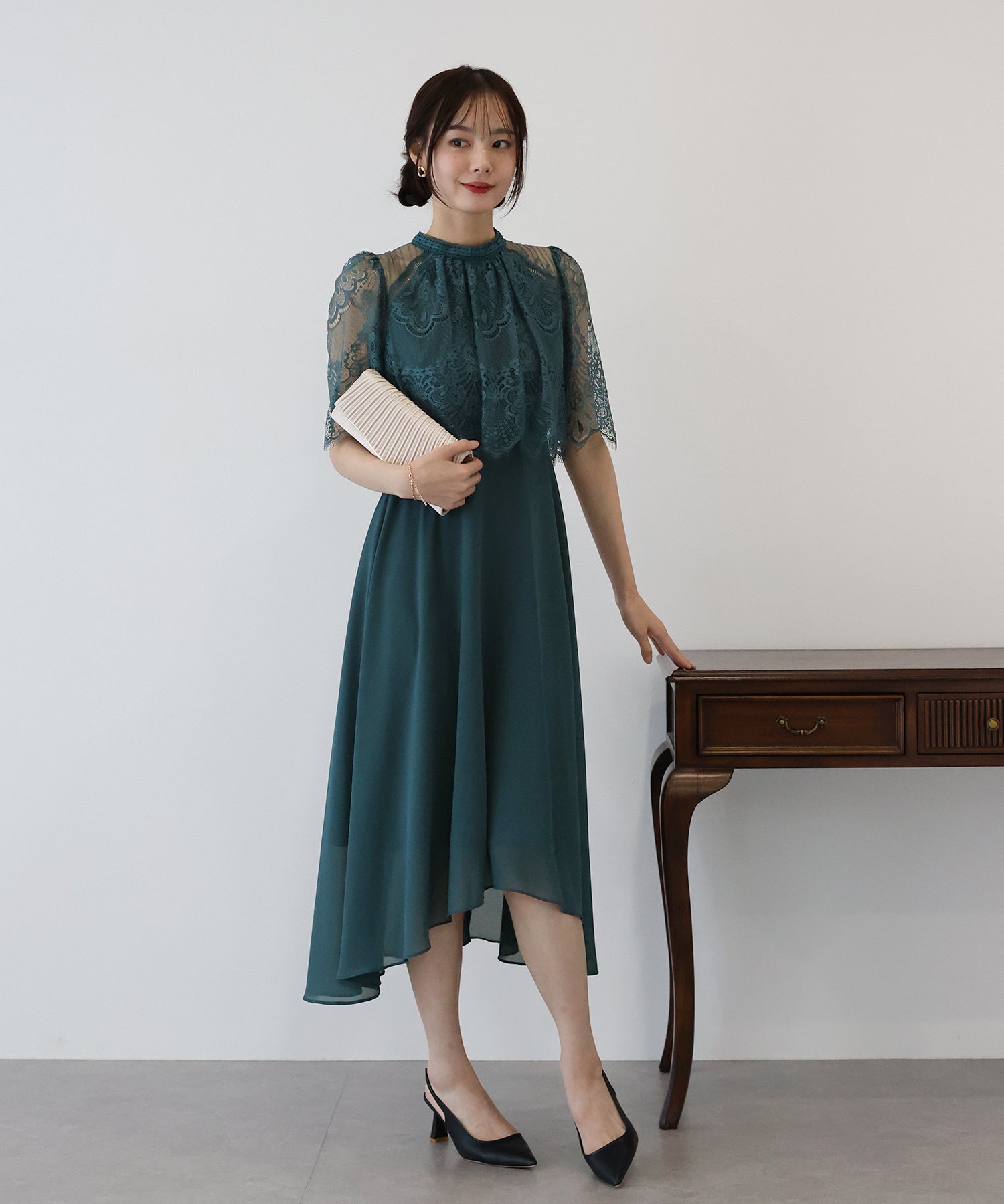 【TIME SALE】フレアレーススリーブフィッシュテールワンピース