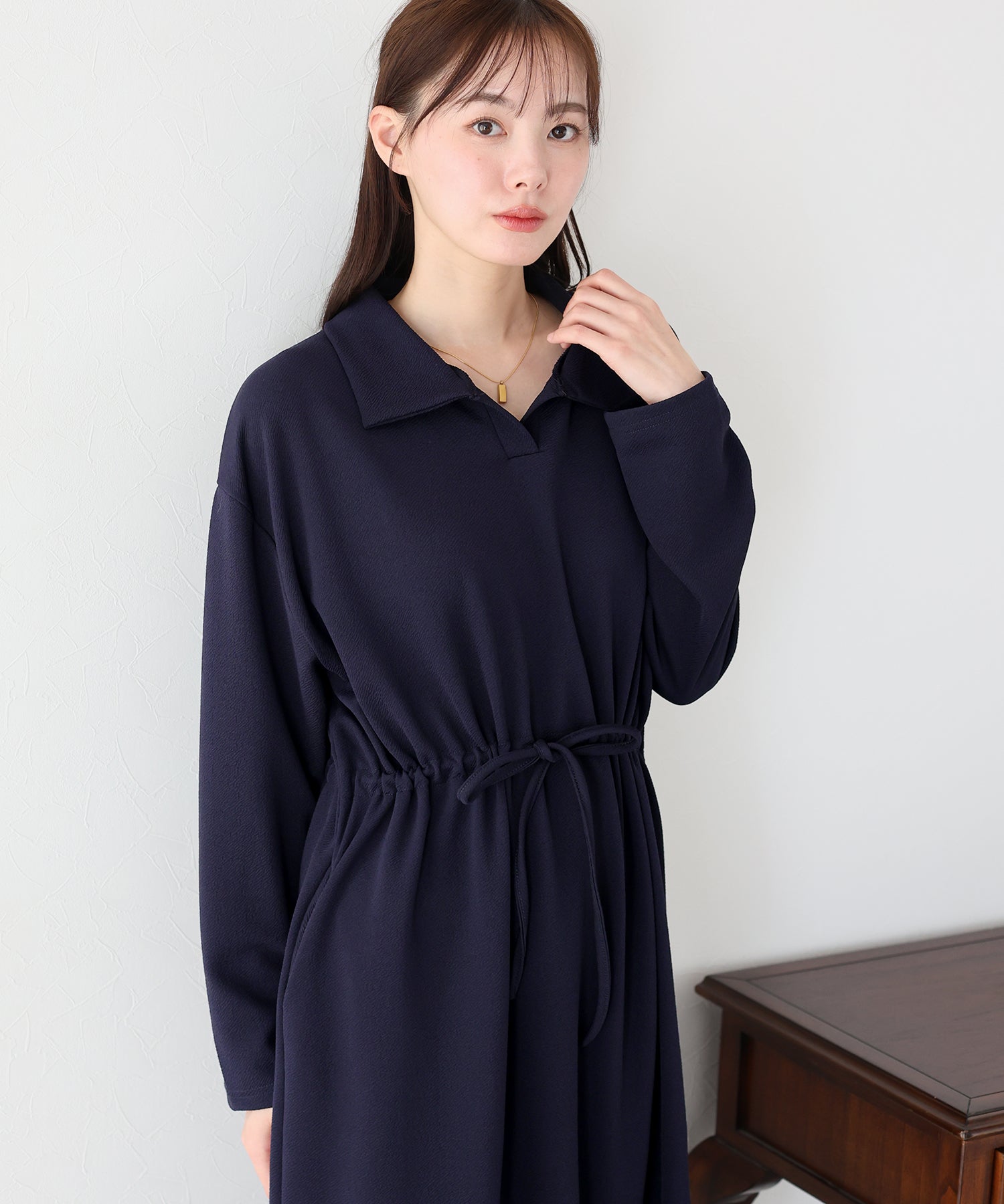 【SALE】ポロ衿ドロストワンピース