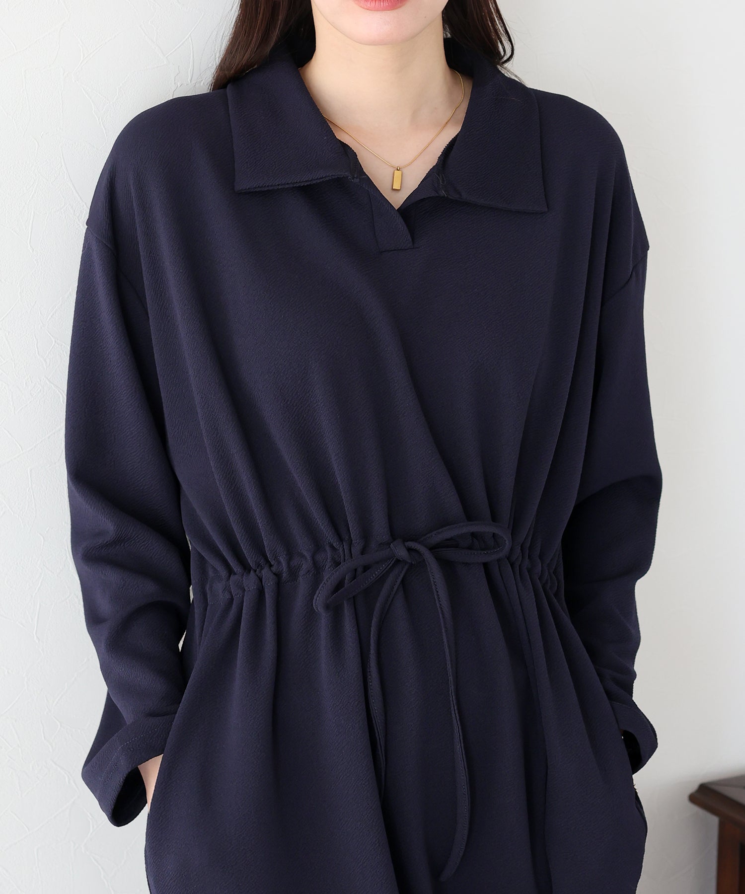 【SALE】ポロ衿ドロストワンピース