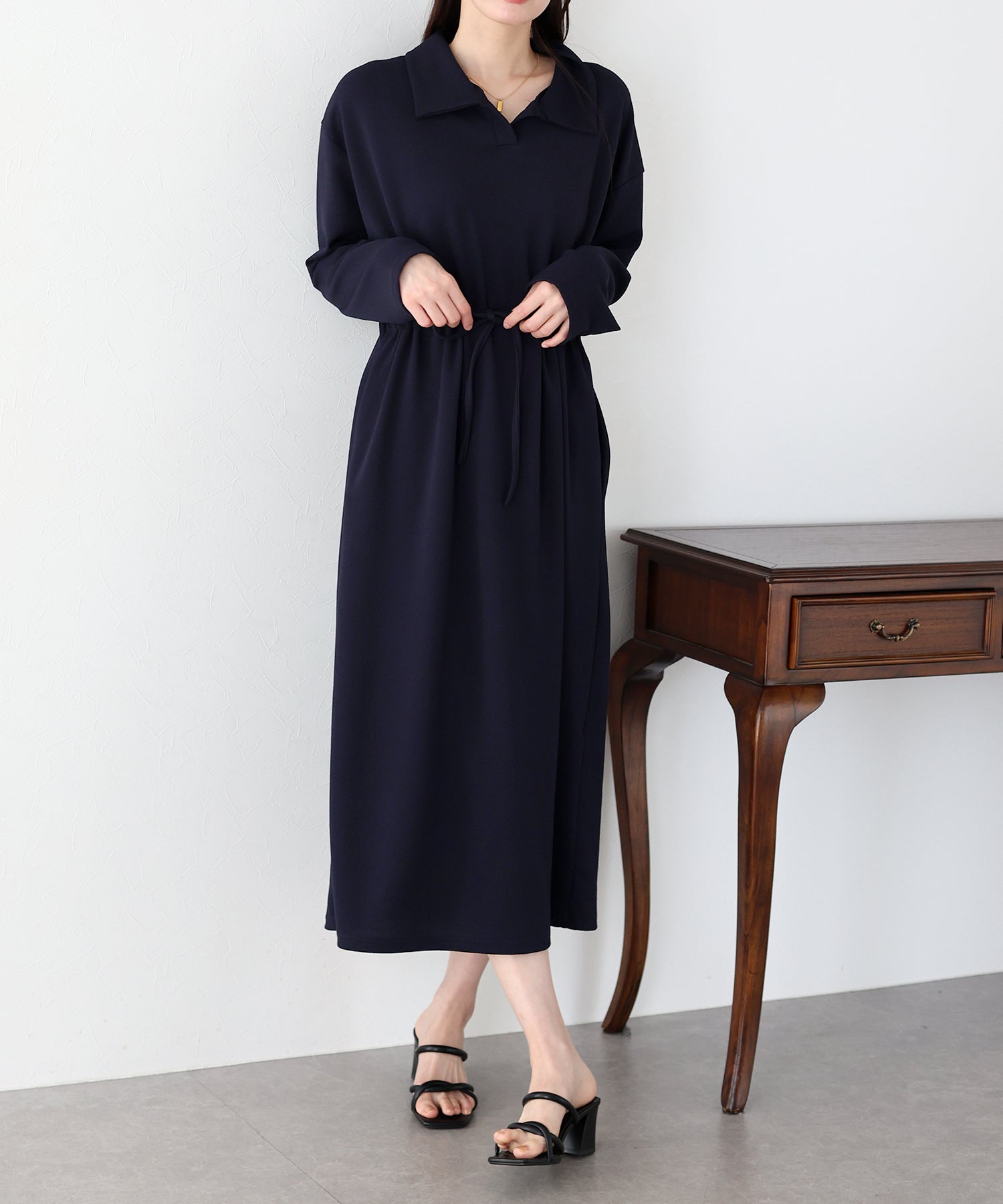 【SALE】ポロ衿ドロストワンピース