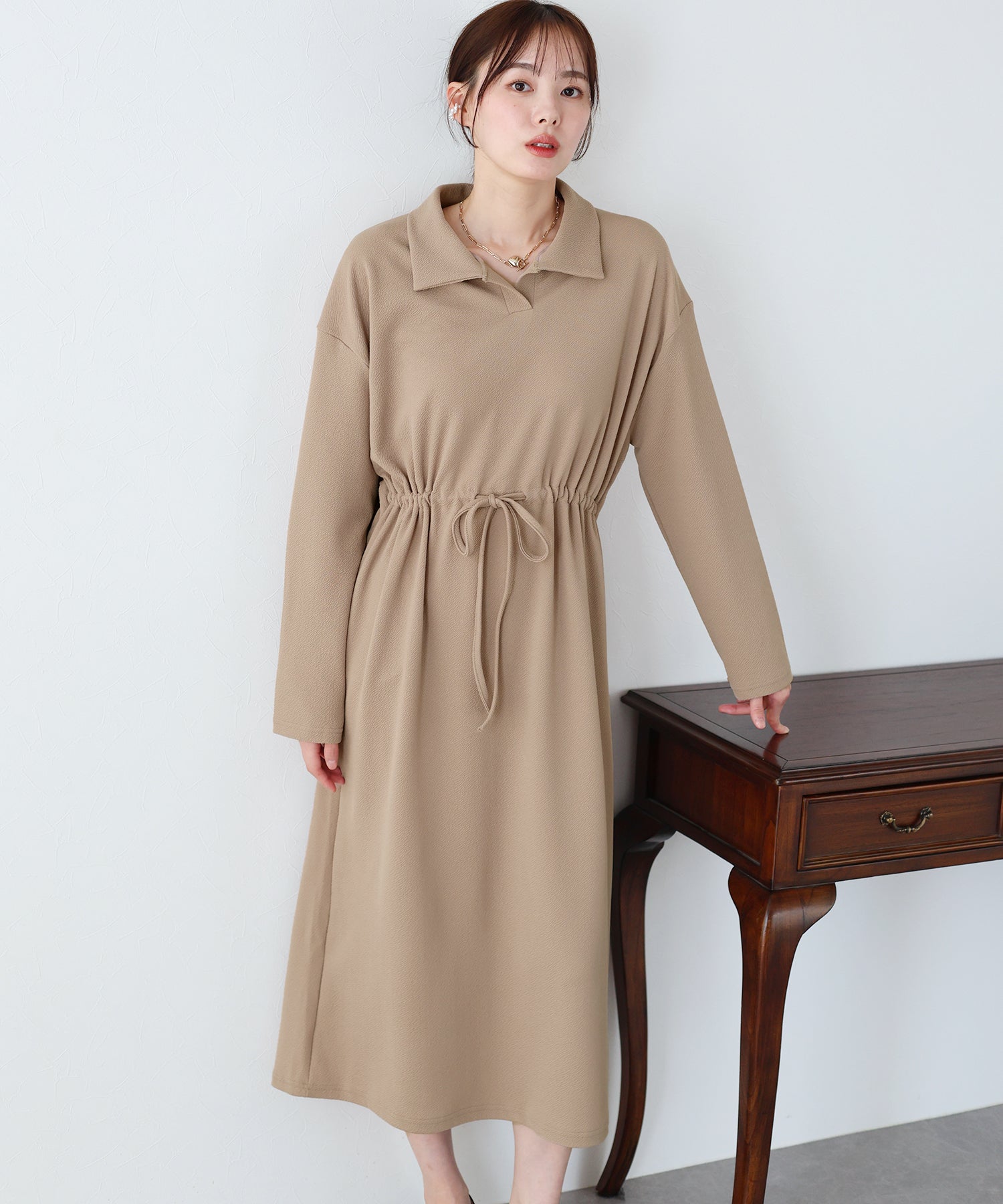 【SALE】ポロ衿ドロストワンピース