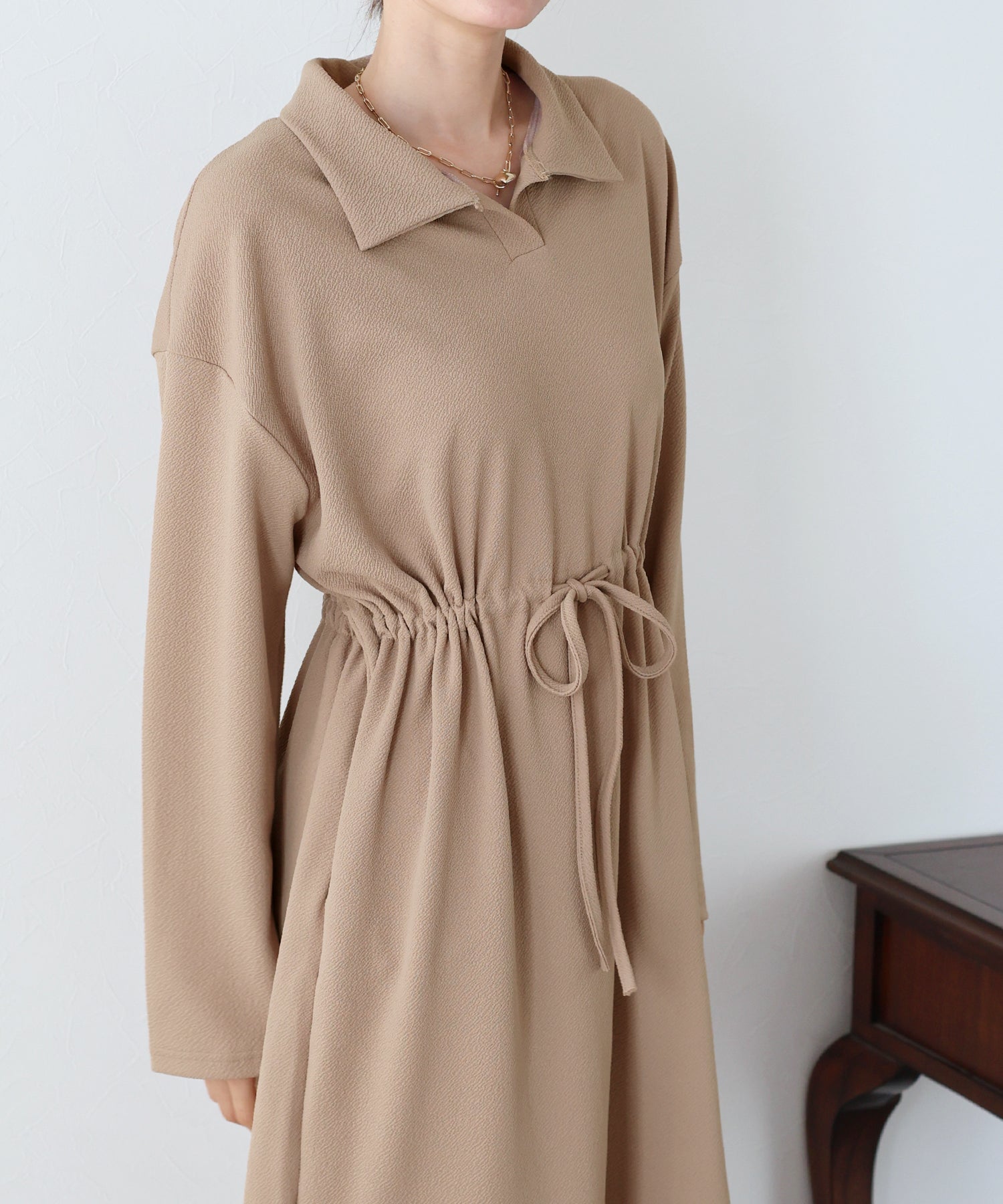 【SALE】ポロ衿ドロストワンピース