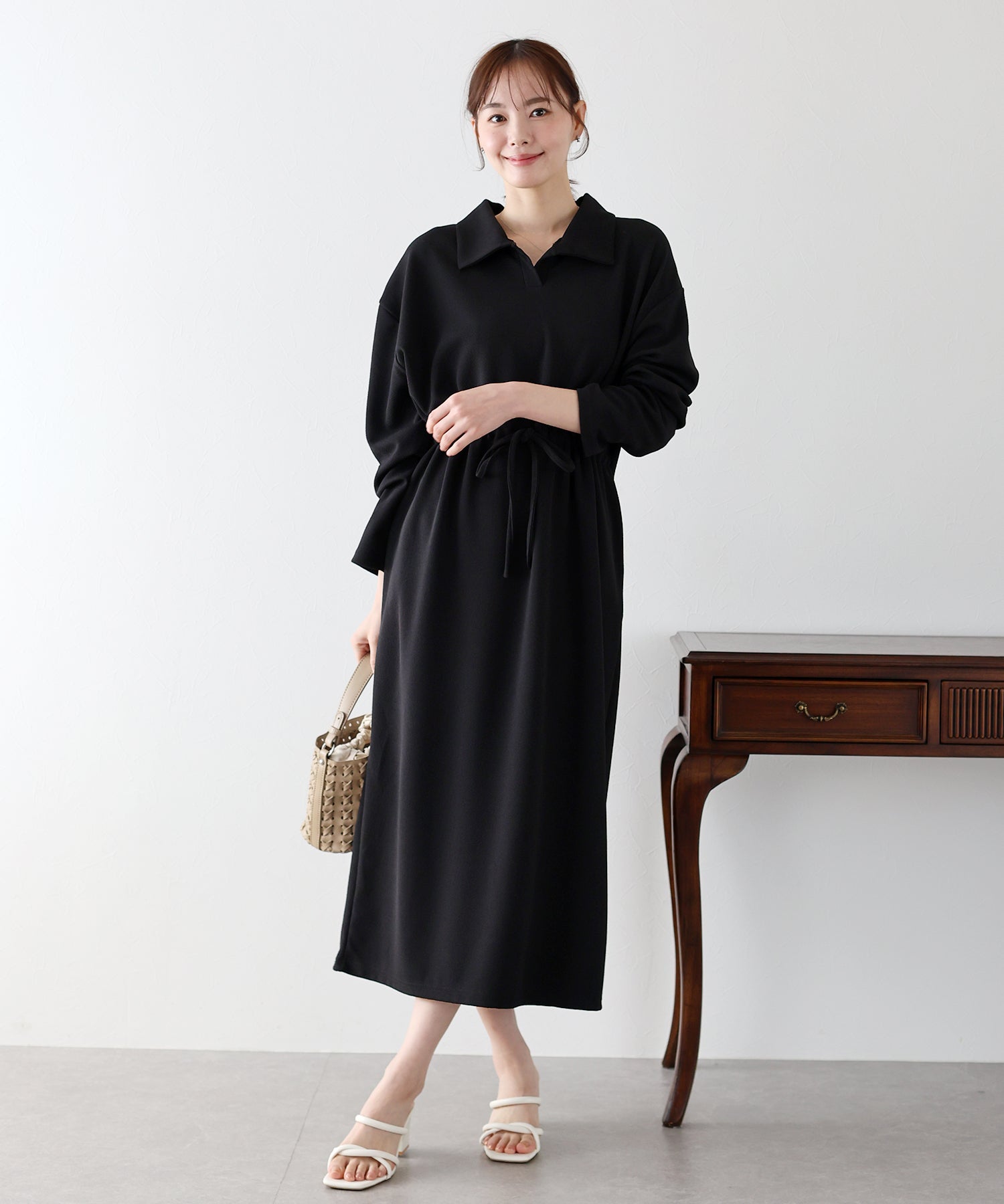 【SALE】ポロ衿ドロストワンピース