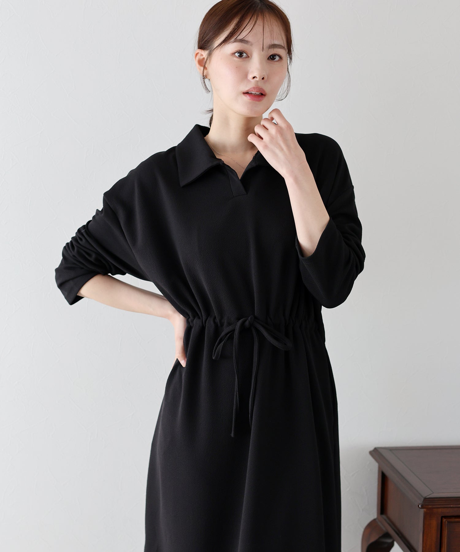【SALE】ポロ衿ドロストワンピース
