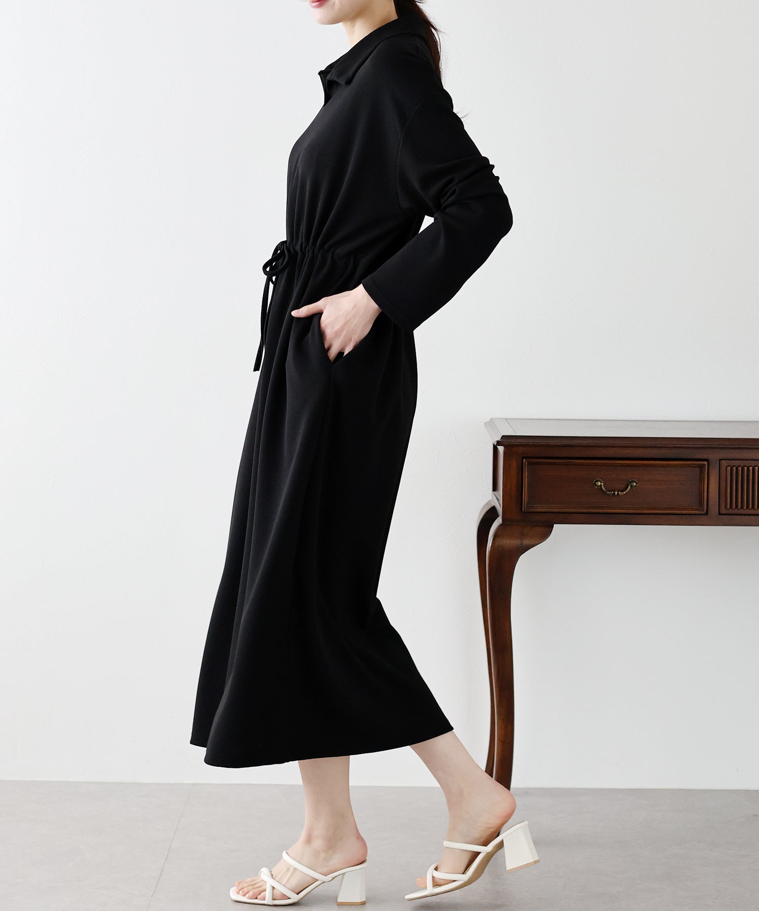 【SALE】ポロ衿ドロストワンピース
