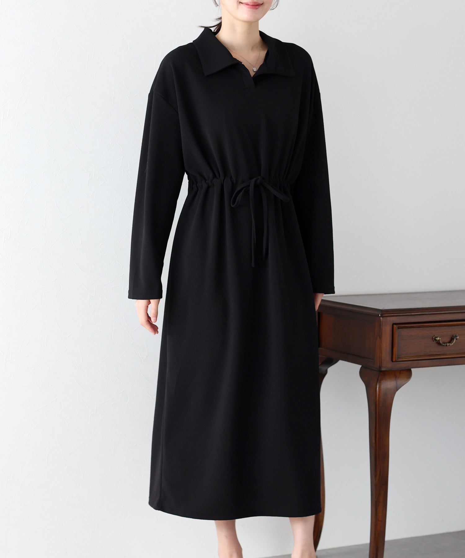 【SALE】ポロ衿ドロストワンピース