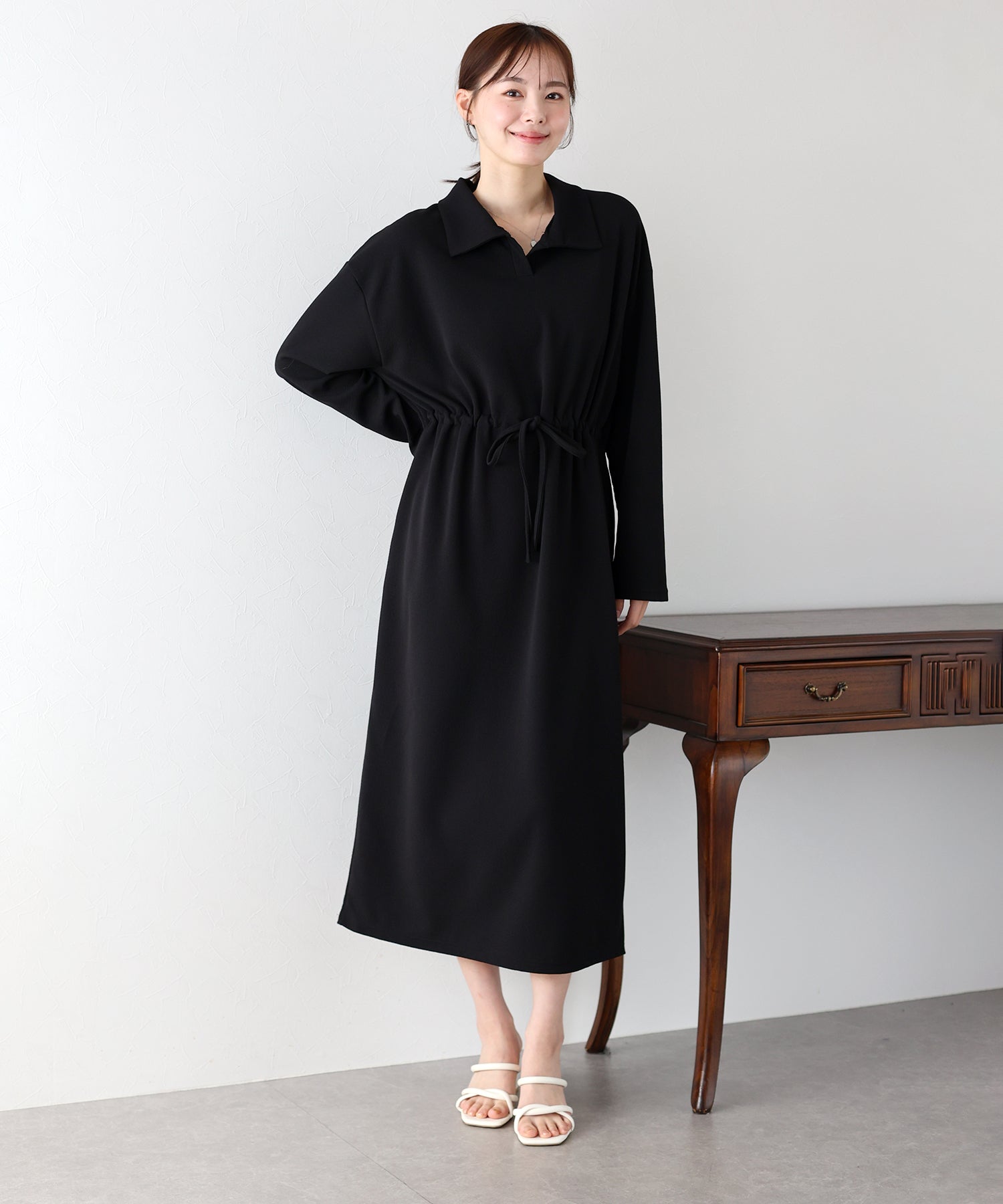 【SALE】ポロ衿ドロストワンピース