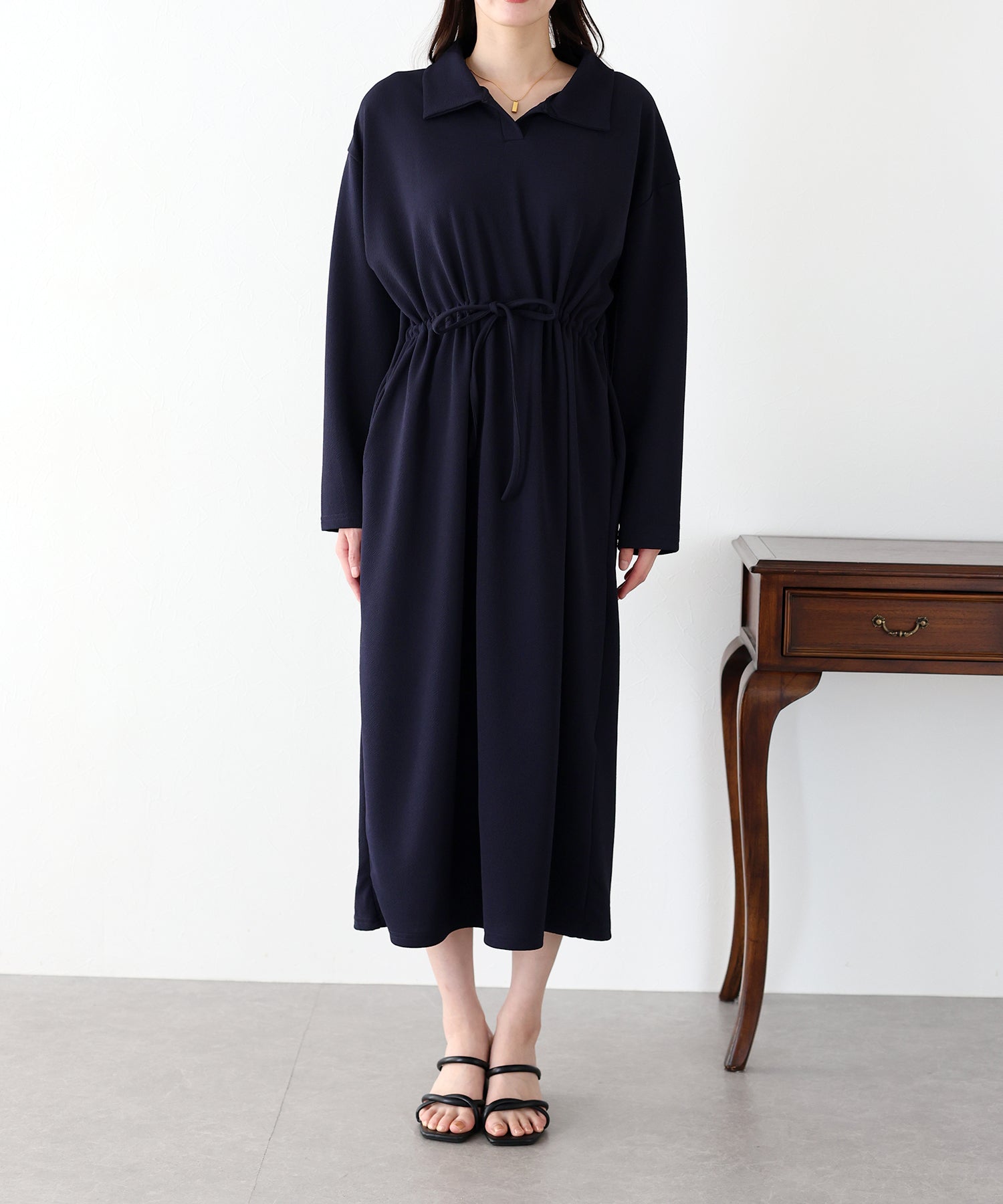 【SALE】ポロ衿ドロストワンピース