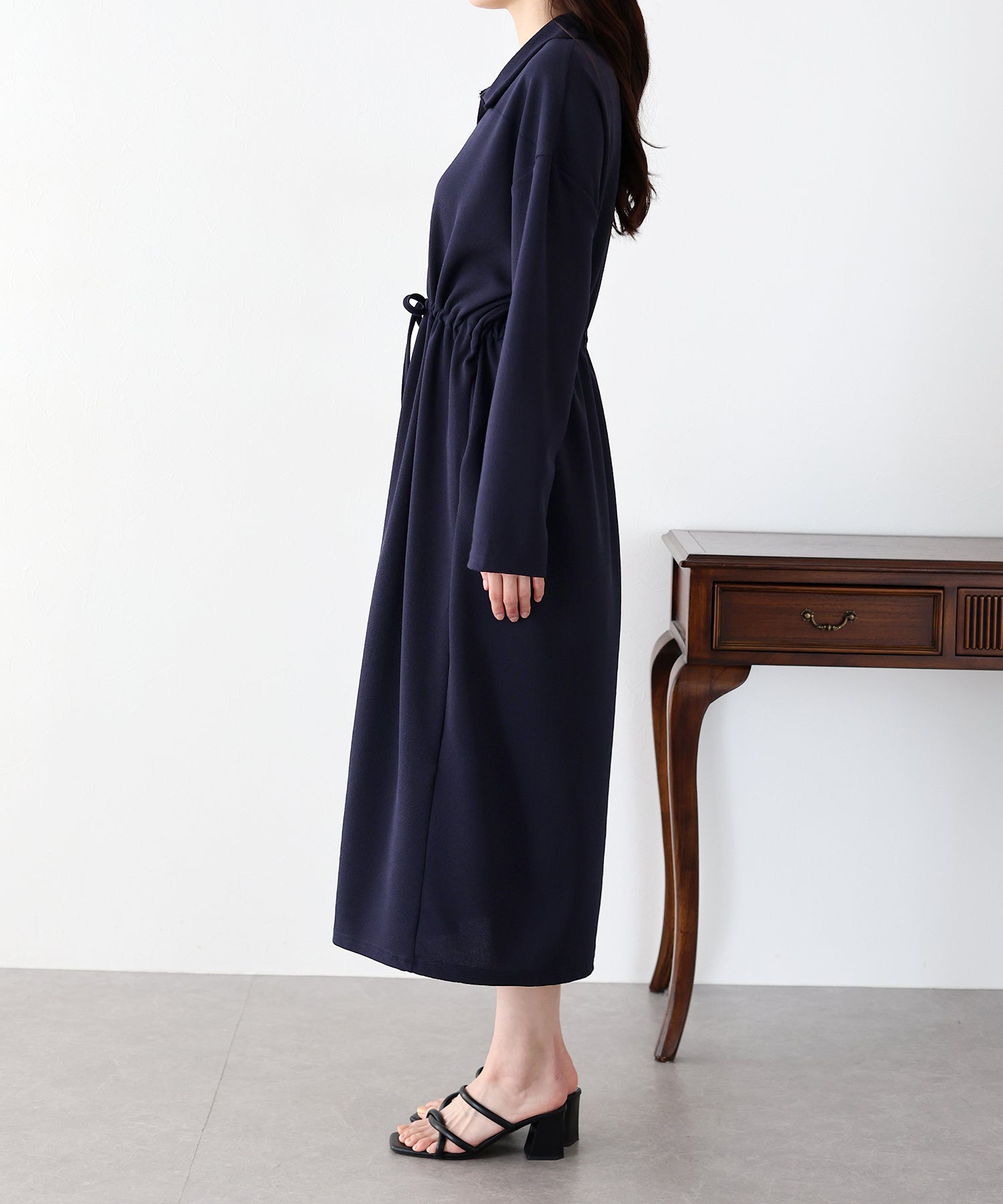 【SALE】ポロ衿ドロストワンピース