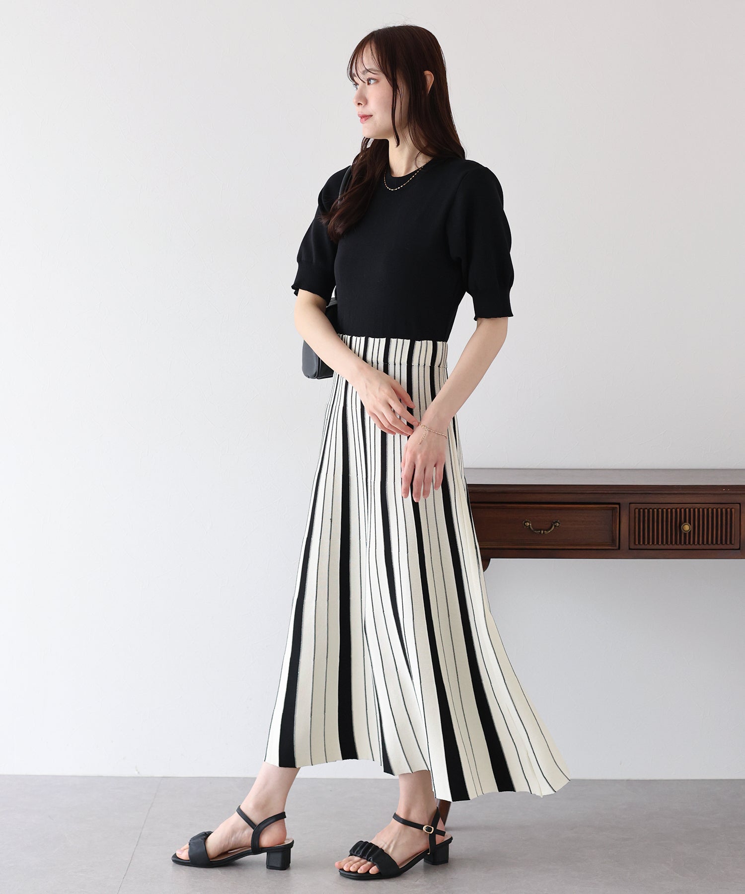 【SALE】配色ストライプニットスカートドッキングワンピース