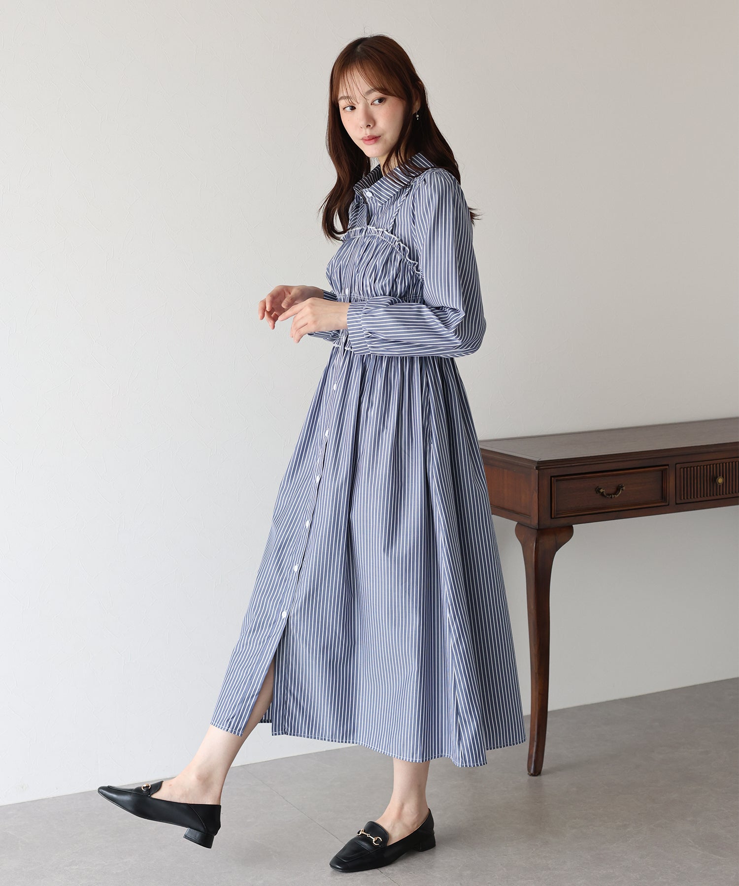 【TIME SALE】シャーリングシャツワンピース