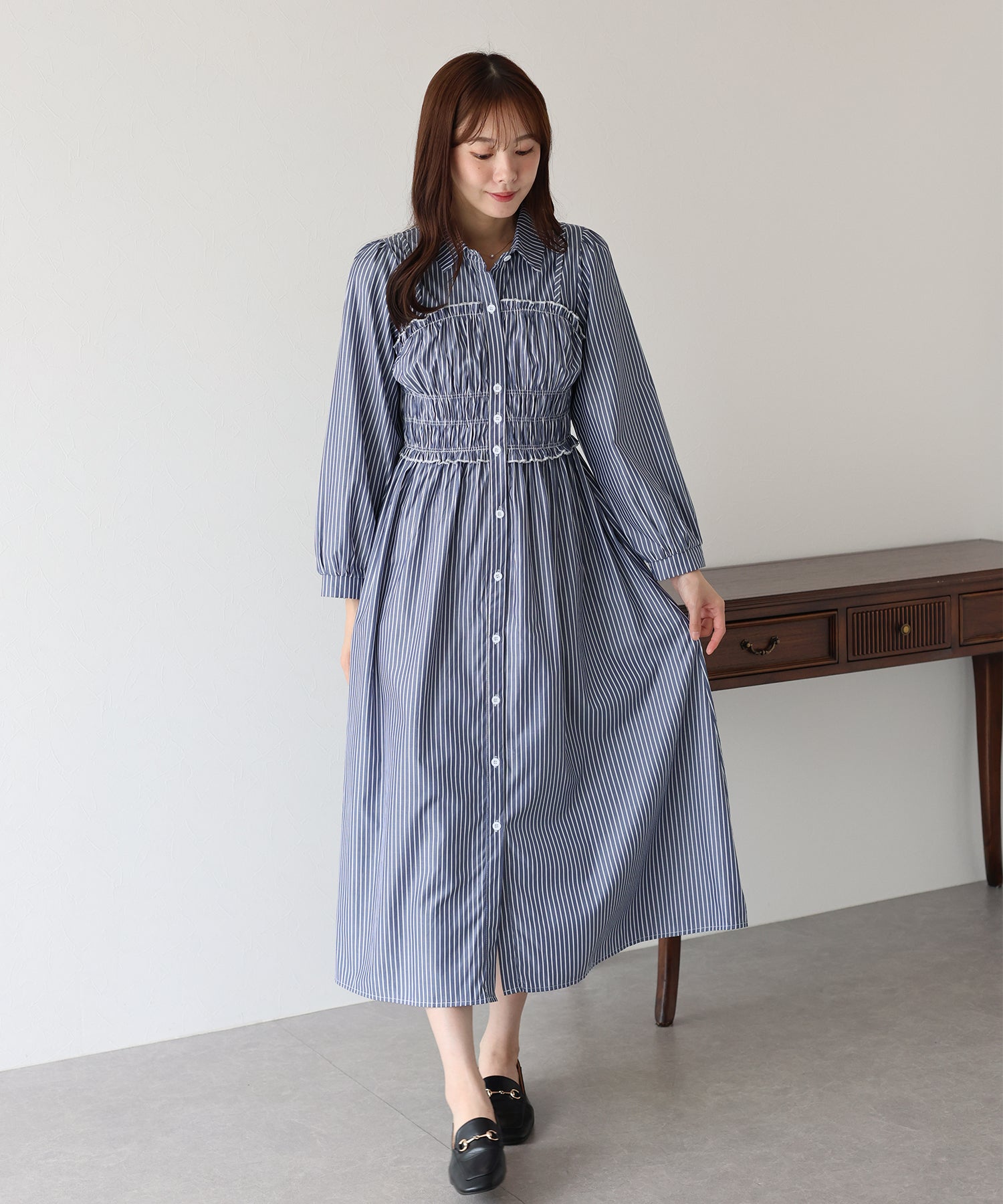 【TIME SALE】シャーリングシャツワンピース